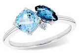 14K White Gold, (1.49Carat TW) Blue Topaz and (0.03Carat TW) Diamond Fashion Ring