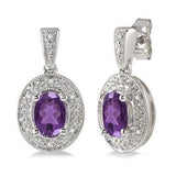 Sterling Silver 7x5 MM Oval Cut Amethyst and Diamond Earrings, 0.05Carat TW