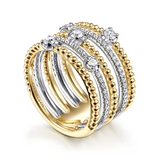 .58Carat TW Five Row Bujukan Ball and Diamond Station Ring Set in 14K White and Yellow Gold 6.25