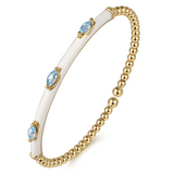 14K Yellow Gold and White Enamel Swiss Blue Topaz Bujukan Bangle Bracelet, 0.83 Carat TW