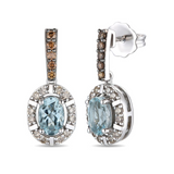 White Gold Aquamarine Drop Earrings with Chocolate and Nude Diamonds