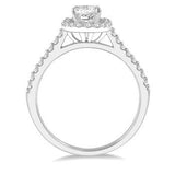 14K White Gold .50Carat Diamond Princess Cut Center with .25Carat TW Rounds Engagement Ring