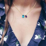 Yellow Gold Toi Et Moi Blue Topaz, Amethyst, & Diamond Necklace