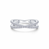 Sterling Silver/Platinum "Criss Cross" Ring, 0.37Carat TW CZ's