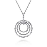 Sterling Silver Triple Row Circle Pendant Necklace with White Sapphire