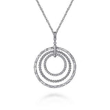 Sterling Silver Triple Row Circle Pendant Necklace with White Sapphire