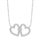 14K White Gold Diamond Twin Heart Necklace, 0.25 Carat TW