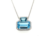 14KW Blue Topaz and Diamond Pendant, 18" Chain