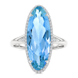 14KWG 22x8mm Oval Blue Topaz & 0.20ctw Diamond Semi-Precious Ring – Size 7