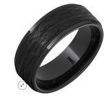 Black Diamond Ceramic Ring With Hand Carved Bark Engraving