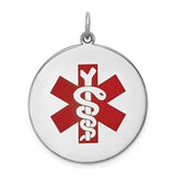 Sterling Silver Medic Alert Disc w/ Red Enamel Charm