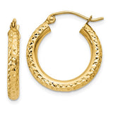 10K Yellow Gold Diamond Cut Hoop Earrings