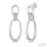 Sterling Silver Oval Shape Link Diamond Fashion Earrings, 0.10Carat TW