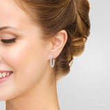 1/6 Ctw French Pave Set Round Cut Diamond Fashion Half Hoop Earring in 14K White Gold