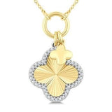 10K Yellow/White Gold Clover Fluted Diamond Fashion Pendant, 0.15Carat TW