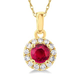 Yellow Gold Diamond Halo 3.25mm Ruby Pendant, 0.05 Carat dia. tw