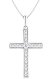 14K White Gold Round Cut Diamond Channel Set  Cross Pendant, 0.50 Carat TW