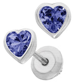 Children's Sterling Silver Heart September CZ Birthstone Earrings