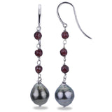 Sterling Silver Tahitian Baroque & Garnet Drop Earrings