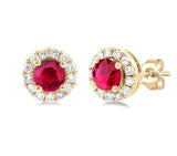 Yellow Gold Diamond and Ruby Stud Earrings