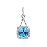 14K White Gold Lab Grown 2.95CT Aqua Blue Spinel Pendant  with .18CTW Diamonds