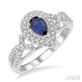 10KW 0.20 CTW Split Crossover Pear Shaped Sapphire and Diamond Ring