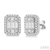 14KW Gold 1.0 CTW Baguette & Round Cut Diamond Stud Earrings