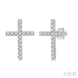 10K White Gold Diamond Cross Earrings, 0.10 Carat TW