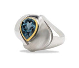 Sterling Silver with Yellow Gold Setting London Blue Topaz Pear Shape Ring