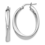 Sterling Silver RH-plated Polished Twisted Oval Hoop Earrings