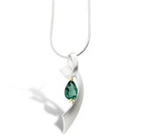 Sterling Silver with Green Quartz Set In Yellow Gold Prongs Pear Shape Pendant