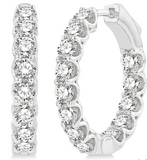 14k White Gold Round Cut Diamond Hoop Earrings, 3.0 Carat TW