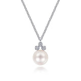 14K White Gold Pearl & Diamond Pendant, 0.07 Carat TW