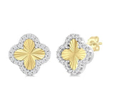 10K Two Toned Fluted Clover Stud Earrings, 0.20 Carat TW