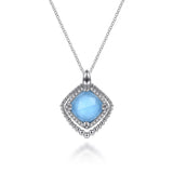 Sterling Silver Bujukan White Sapphire and Rock Crystal and Turquoise Pendant, 17.5