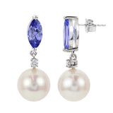 14KW Gold Freshwater Pearl and Tanzanite Earring