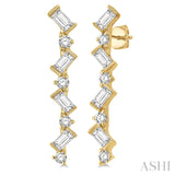 14KY Diamond Scatter Zig-Zag Baguette Fashion Earrings w/ 0.55 ctw