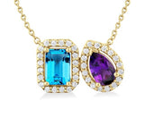 Yellow Gold Toi Et Moi Blue Topaz, Amethyst, & Diamond Necklace