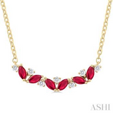 14K Yellow Gold 4X2 MM Marquise Cut Ruby and Zig-Zag Diamond Necklace, 0.16Carat TW
