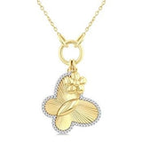 10K Yellow/White Gold Diamond Butterfly Charm Fluted Fashion Pendant, 0.15 Carat TW