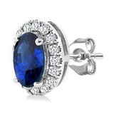 10K White Gold Diamond and Sapphire Stud Earrings, 0.13 Carat TW