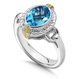 Sterling Silver with 18KY  Blue Topaz Oval Ring