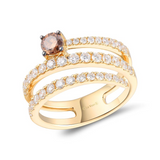 14K Honey Gold LeVian Chocolate and Vanilla Diamond Ring, 1.15Carat TW