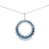 14K White Gold 1.12Carat TW Sapphire & 0.41Carat TW Diamond Circle Fashion Pendant