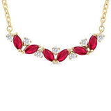14K Yellow Gold 4X2 MM Marquise Cut Ruby and Zig-Zag Diamond Necklace, 0.16Carat TW
