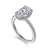 14K White Gold Oval Cut Hidden Halo Diamond Engagement Ring