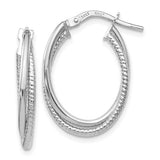 14K White Gold Diamond Cut Oval Polished Hoop Earrings