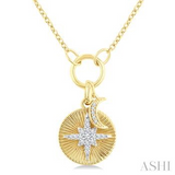 10K Yellow Gold Diamond Moon & Star Fluted Fashion Pendant, 0.12Carat TW