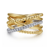 Two Tone Ball and Diamond Criss Cross Ring