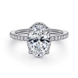 14K White Gold Oval Cut Hidden Halo Diamond Engagement Ring